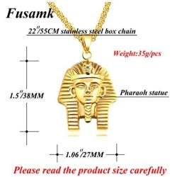 Fusamk Punk Rock Titanium Steel Pharaoh Pendant Necklace,22'' Link Chain