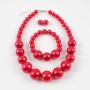 Shineland Simple Large Big Simulated Pearl Statement Necklace Bracelet and Earrings Jewelry Set (Red)