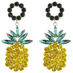 Lux Accessories Christmas Gold Black Yellow Green Marquise Cut Round Pineapple Dangle Earrings