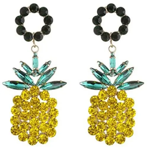 Lux Accessories Christmas Gold Black Yellow Green Marquise Cut Round Pineapple Dangle Earrings Lux Accessories Christmas Gold Black Yellow Green Marquise Cut Round Pineapple Dangle Earrings