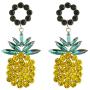 Lux Accessories Christmas Gold Black Yellow Green Marquise Cut Round Pineapple Dangle Earrings