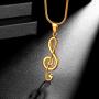 Hipunk Music Note Necklace Mens Skull Head 316L Stainless Steel Punk Musicial Pendant 18k Gold/Black Gun Plated Musician Jewelry