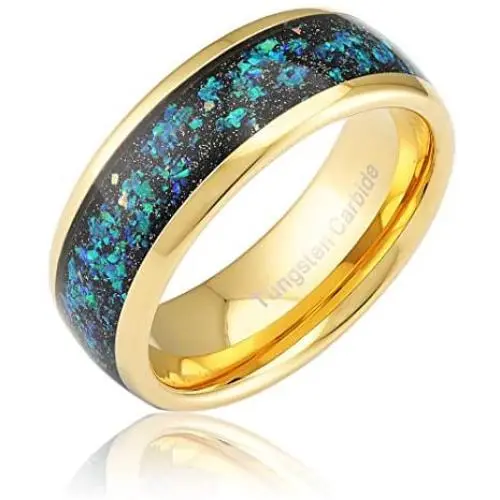 100S JEWELRY Engraved Personalized Galaxy Opal Gold Tungsten Rings For Men Women Wedding Band Engagement Promise Size 6-16 100S JEWELRY Engraved Personalized Galaxy Opal Gold Tungsten Rings For Men Women Wedding Band Engagement Promise Size 6-16