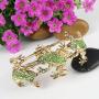 EVER FAITH Womens Austrian Crystal Vintage Inspired 3 Frogs Bangle Bracelet Green Antique Gold-Tone