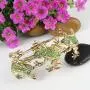 EVER FAITH Womens Austrian Crystal Vintage Inspired 3 Frogs Bangle Bracelet Green Antique Gold-Tone