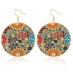 Allzedream Earrings Dangle Gold Lightweight Round Oversize Disc Drop Multicolor