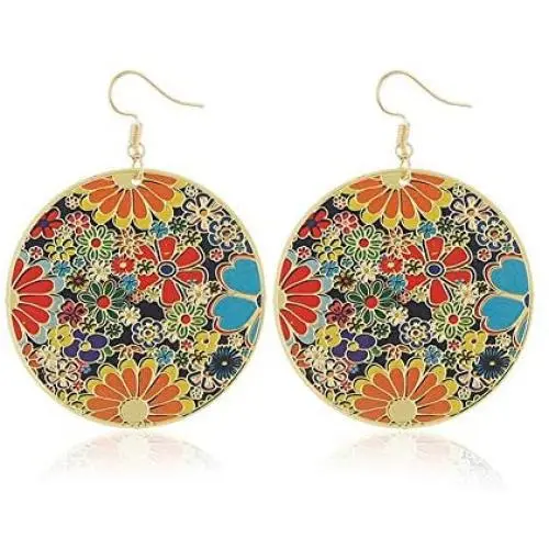 Allzedream Earrings Dangle Gold Lightweight Round Oversize Disc Drop Multicolor Allzedream Earrings Dangle Gold Lightweight Round Oversize Disc Drop Multicolor