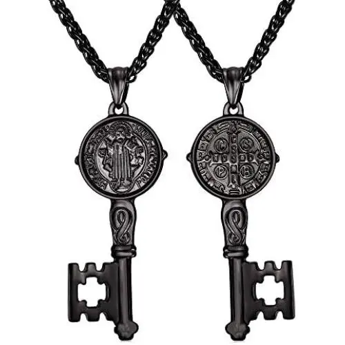 U7 Ward Off Evil Exorcism Jewelry Stainless Steel/Black / 18K Gold Plated Saint Benedict Medal Design Key Pendant Necklace U7 Ward Off Evil Exorcism Jewelry Stainless Steel/Black / 18K Gold Plated Saint Benedict Medal Design Key Pendant Necklace