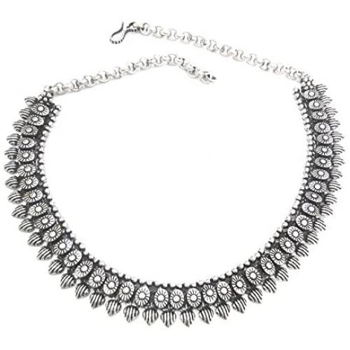 Necklace Choker Oxidized Indian Jewelry Tiny Heart Beads 14 Inch Antique Silver Necklace Women