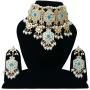 Finekraft Meena Kundan Bridal Wedding Designer Gold Plated Pearls Necklace Jewelry Set