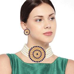 Aheli Pearl Diamond Choker Necklace with Round Earrings for Women Girls Indian Traditional Bollywood Fashion Jewelry Set