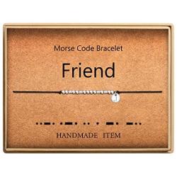 SANNYRA Morse Code Bracelet Initial Disc Beads on Adjustable Silk Cord Friend Bracelet 26 Letters Alphabets Inspirational Gift for Women
