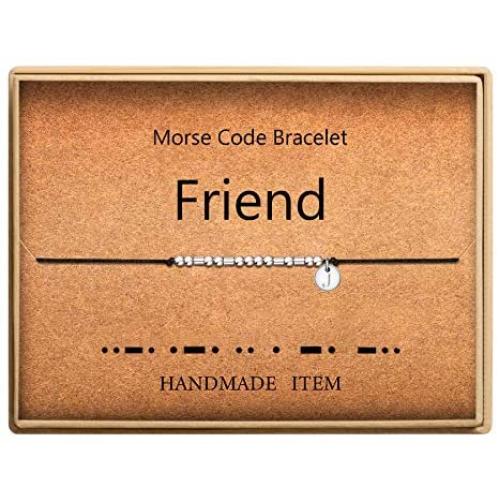 SANNYRA Morse Code Bracelet Initial Disc Beads on Adjustable Silk Cord Friend Bracelet 26 Letters Alphabets Inspirational Gift for Women