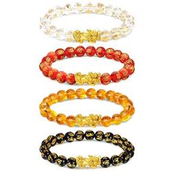 EIELO 4Pcs Pixiu Mantra Beads Bracelets for Men Women Red Black Crystal Bead Feng Shui Bracelets Attach Good Luck Wealth Money Pi Yao Protection Beaded Bracelets Jewelry