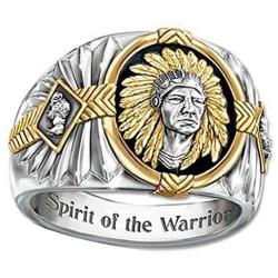 Indian Chief Ring for Men, Native American Indian Head Rings, Viking Buffalo Ring, Spirit of The Warrior Ring, Indian Headdress Ring, Amulet Ring, Tribal Alloy Ring Jewelry Gift for Men Boys