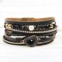 RIAH FASHION Bohemian Leatherette Wrap Multi Layer Statement Bracelet - Wrist Cuff Cubic Rhinestone, Sparkly Bead, Faux Druzy Crystal, Natural Stone Pearl