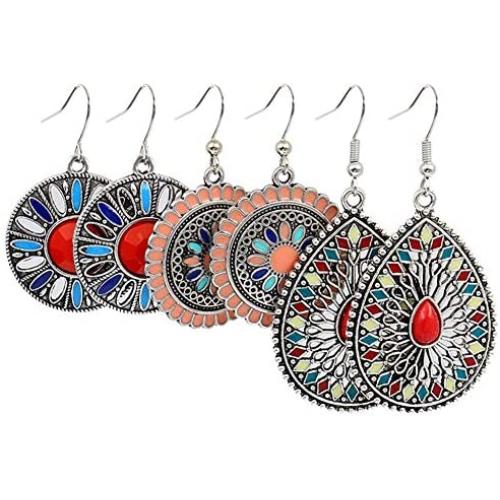 3 Pairs Vintage Bohemia Bride Earrings Set Vintage Ethnic Long Round Wedding Water Drop Earrings for Women Girls Statement Jewelry