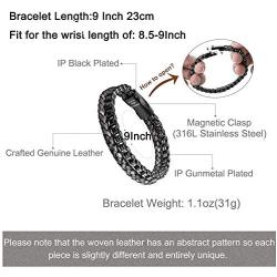 murtoo Mens Bracelet leather and Steel, Stainless Steel Chain and Leather Bracelets for Men