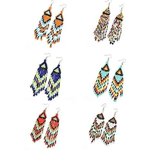 6 Pcs Bohemian Long Beaded Dangle Earrings Handmade Colorful Seed Beaded Long Tassels Drop Earring Set Dainty Elegant Ethnic Style Earring Set for Women Girl Jewelry 6 Pcs Bohemian Long Beaded Dangle Earrings Handmade Colorful Seed Beaded Long Tassels Drop Earring Set Dainty Elegant Ethnic Style Earring Set for Women Girl Jewelry