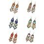 6 Pcs Bohemian Long Beaded Dangle Earrings Handmade Colorful Seed Beaded Long Tassels Drop Earring Set Dainty Elegant Ethnic Style Earring Set for Women Girl Jewelry
