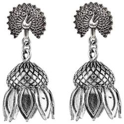 Saissa Silver Tone Oxidised Metal Bollywood Jhumka Boho Earrings Indian Jewelry for Women