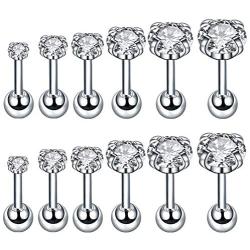 18g Ear Cartilage Helix Surgical Stainless Steel Cubic Zirconia Studs Cartilage Earrings Huggie Screw Backs Ear Tragus Auricle Piercing Jewelry Set 3mm-8mm