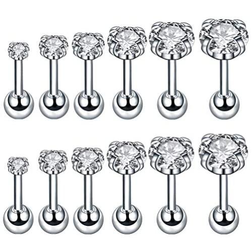 18g Ear Cartilage Helix Surgical Stainless Steel Cubic Zirconia Studs Cartilage Earrings Huggie Screw Backs Ear Tragus Auricle Piercing Jewelry Set 3mm-8mm