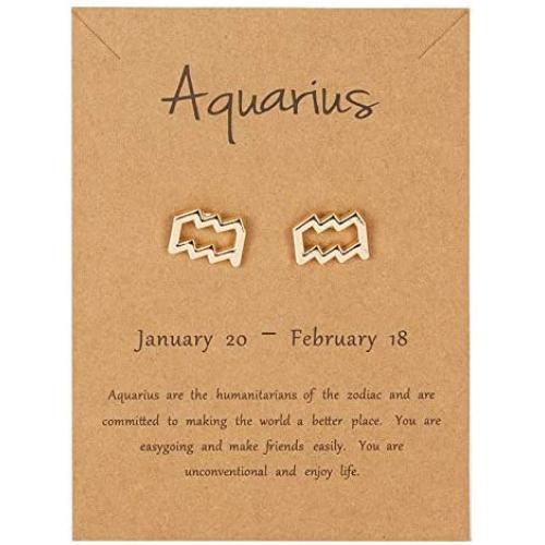 2021 New Card Packaging Horoscope Zodiac Stud Earrings 12 Constellation Astrology 18K Gold Plated Little Ear Stud for Women Girls Teens Birthday Anniversary Friendship Exquisite Jewelry Gift