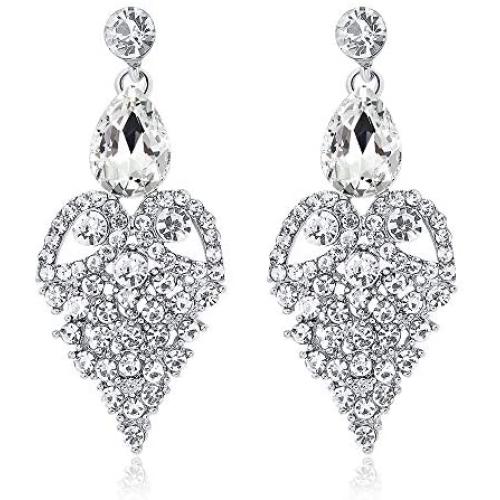 León Jewelry Boho Style Teardrop Crystal Rhinestone Dangle Drop Statement Earrings Ladies Bride Bridesmaid Wedding Party