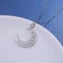 S925 Sterling Silver Stars Crescent Moon Pendant Necklace for Women Girl 18''