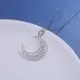 S925 Sterling Silver Stars Crescent Moon Pendant Necklace for Women Girl 18''