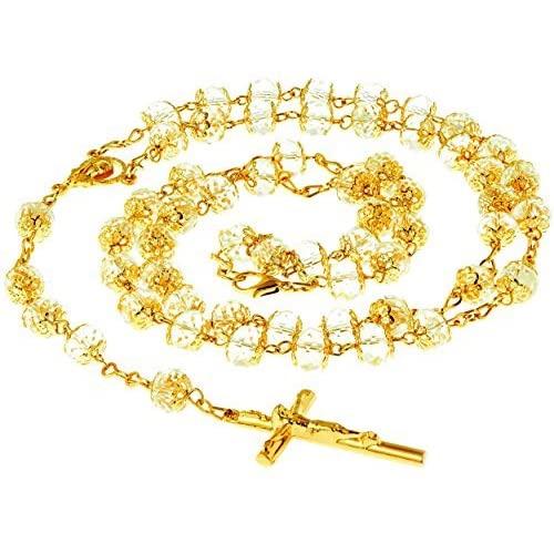 LIFETIME JEWELRY Rosary Necklace [ Crystal Prayer Beads ] 24K Real Gold Plated