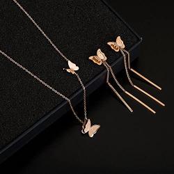 EVEVIC Stainless Steel Butterfly Necklace Earrings Set for Women 14K Gold Plated Hypoallergenic Jewelry Sets