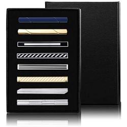 Hanpabum 8pcs Tie Bar Clips for Men Tie Clip Set for Regular Ties Mens Wedding Business Jewelry with Gift Box