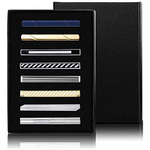 Hanpabum 8pcs Tie Bar Clips for Men Tie Clip Set for Regular Ties Mens Wedding Business Jewelry with Gift Box