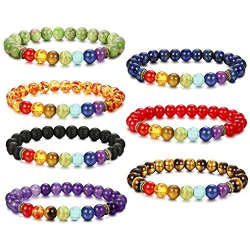 Besteel 7 Pcs Natural Stone Chakras Bracelet for Men Women Crystal Healing Yoga Bead Bracelet Adjustable