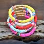 ATIMIGO 5Pcs Colorful Beads Heishi Bracelets Handmade Rainbow Boho Surfur Bracelets Set Stackable Stretch Summer Beach Jewelry for Women Men Girls