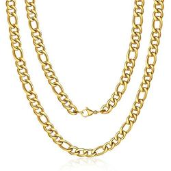 M MOOHAM 4MM 5MM 6MM 7MM 9.5MM 10MM Black Silver Gold Plated Stainless Steel Figaro Chain Necklace for Men Women 16-36 Inch