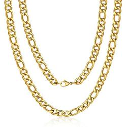 M MOOHAM 4MM 5MM 6MM 7MM 9.5MM 10MM Black Silver Gold Plated Stainless Steel Figaro Chain Necklace for Men Women 16-36 Inch