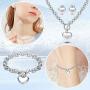 LOYALLOOK 3Sets Heart Pendant Necklace Toggle Chain Heart Bracelet Heart Stud Earrings for Women Stainless Steel Charm Love Heart Jewelry Set