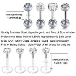 LAURITAMI 16g Tragus Helix Earrings Ear Cartilage Earring Stud Ear Piercing Jewelry Stainless Steel Ear Studs for Women Girls