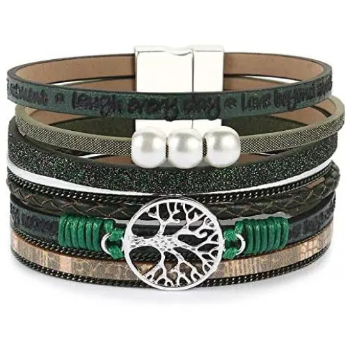 FANCY SHINY Tree of Life Leather Wrap Bracelet Inspirational Cuff Bangles Boho Pearl Bracelets with Magnetic Clasp Unique Jewelry Gifts for Women Teen Girls FANCY SHINY Tree of Life Leather Wrap Bracelet Inspirational Cuff Bangles Boho Pearl Bracelets with Magnetic Clasp Unique Jewelry Gifts for Women Teen Girls