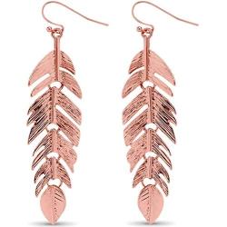 Humble Chic Floating Feathers Dangle Earrings - Long Hanging Metal Link Leaf Drops for Women - Bohemian Lightweight Layered Dangling Leaves