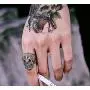IFUAQZ Mens Vintage Stainless Steel Silver Gold Gothic Cross Sugar Skull Biker Ring with Green Eye Halloween IFUAQZ Mens Vintage Stainless Steel Silver Gold Gothic Cross Sugar Skull Biker Ring with Green Eye Halloween