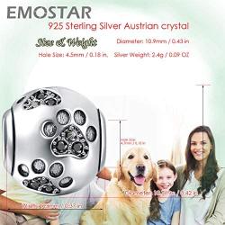 Dog Paw Print Charms with Various Birthstone Crystals, 925 Sterling Silver Pawprint Beads for 3mm Snake Chain, Pet Lover Gifts for European Women Bracelet