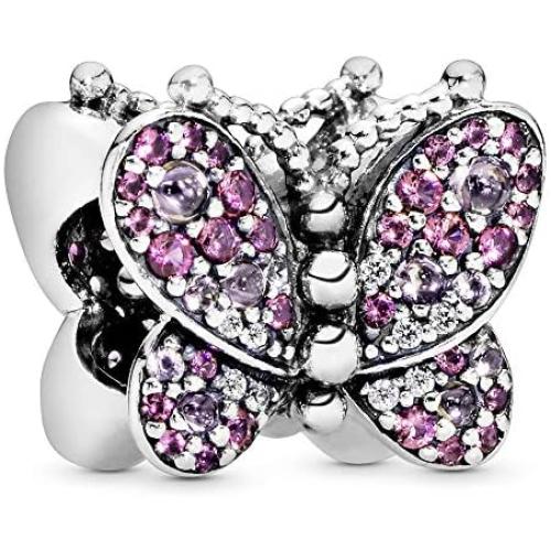 Pandora Jewelry Pink Pave Butterfly Crystal and Cubic Zirconia Charm in Sterling Silver
