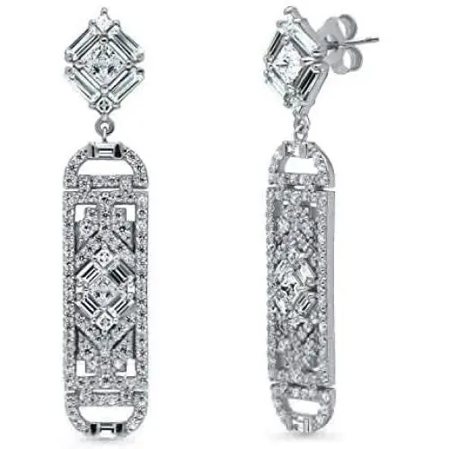 BERRICLE Rhodium Plated Sterling Silver Cubic Zirconia CZ Art Deco Bar Fashion Dangle Drop Earrings BERRICLE Rhodium Plated Sterling Silver Cubic Zirconia CZ Art Deco Bar Fashion Dangle Drop Earrings