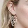 Sugar Skull Goth Punk Halloween Earrings - Calavera Lightweight Metallic Cutout Filigree Hook Dangles, Enamel, Acrylic Pearl Studs