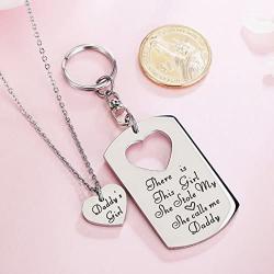 ELOI Father Daughter Gifts, Daddys Girl Necklace, Gift for Daughter,Theres This Girl Who Stole My Heart She Calls Me Daddy Keychain Christmas Fathers Day Jewelry Set