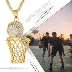 Golden George Basketball Necklace for Men Hip Hop Iced Out Gold Plated Charm Pendant Necklace with 24 Inches Chain for Boys Teen Basketball Fans